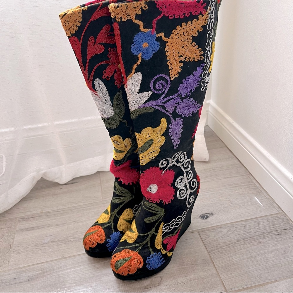 Rockwell Tharp Embroidered Wedge Heel Boots